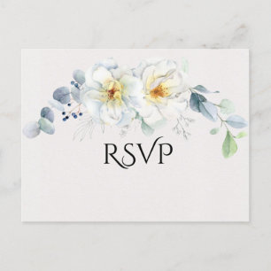 Cartão Postal Flores de Aquarela Azul e Branco