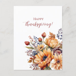 Cartão Postal Flores de Aquarela de Ação de Graças-