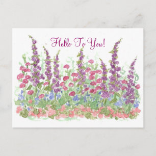Cartão Postal Flores De Aquarela De Jardim De Algodão Olá Para