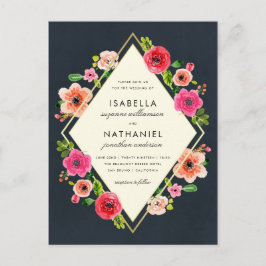 Cartão Postal Flores de Aquarela Elegantes | Dourado Casamento d