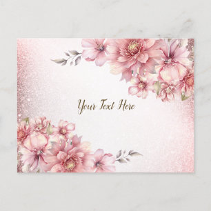 Cartão Postal Flores de Aquarela Rosa Brilho Moderno