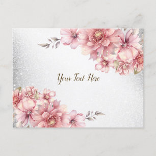 Cartão Postal Flores de Aquarela Rosa Brilho Moderno