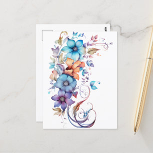 Cartão Postal Flores de Aquarela Tropicais Decorativas