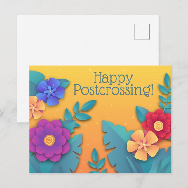 Cartão Postal Flores de artesanato em papel lindas (Frente/Verso)