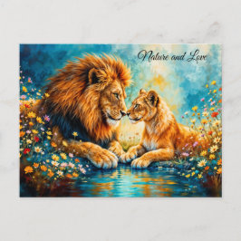 Cartão Postal Flores de campo Lion Lioness Meadow Decor
