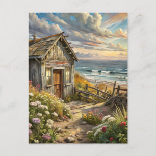 Cartão Postal Flores de Casa de Praia à Beira-Mar Costeira