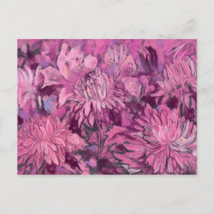 Cartão Postal Flores de Chrysanthemum Abstrato Maroon Rosa Flora