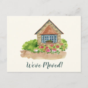 Cartão Postal Flores de Cottage em Aquarela Mudaram-se para Novo