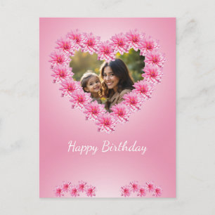 Cartão Postal Flores de dália em forma de coração rosa, foto per