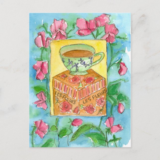 Cartão Postal Flores De Ervilha Rosa-Teacup Aquecidas (Frente)