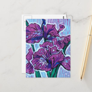 Cartão Postal Flores De Flores Iris Flores Púrpura De Pintura Fl