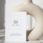 Cartão Postal Flores De Folhas Minimalistas Amarelo Azul Salvar<br><div class="desc">Flores de Folhas Minimalistas do Scandi em Casamento Azul e Amarelo Salve o Cartão-Postal de Data</div>