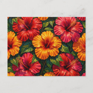 Cartão Postal Flores de Hibisco Ousadas Padrão do Pôr do Sol Tro