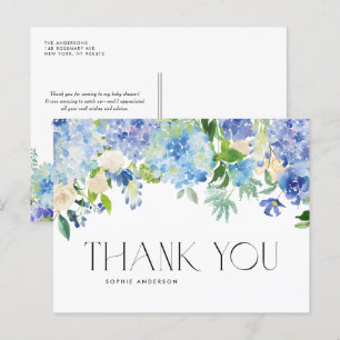 Cartão Postal Flores de Hydrangea Azul Moderno Obrigado