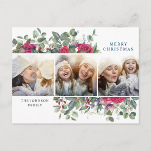 Cartão Postal Flores de inverno de Natal Elegantes 3 Saudação Fo