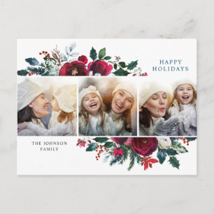 Cartão Postal Flores de inverno de Natal Elegantes 3 Saudação Fo