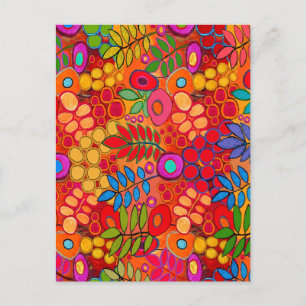 Cartão Postal Flores de Jardim Ensolarado - Vermelho Amarelo Lar