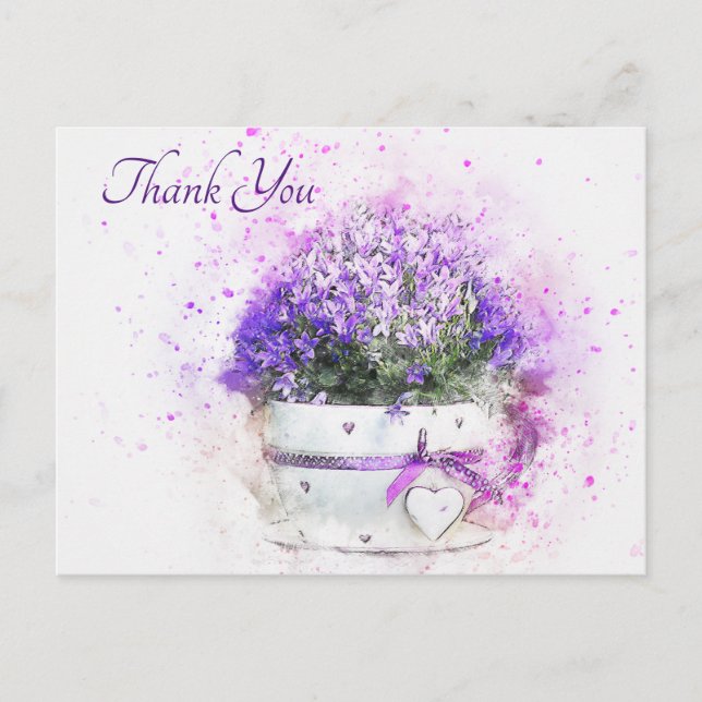 Cartão Postal Flores De Lavanda bonito Com Aquarela Obrigado (Frente)