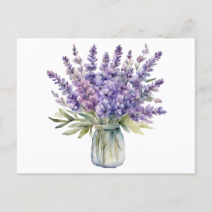 Cartão Postal Flores de Lavanda em um Pote Aquarela