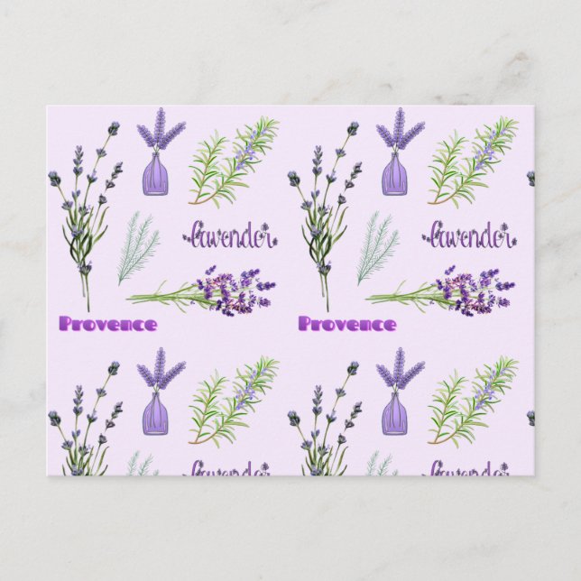 Cartão Postal Flores de Lavanda roxas e copos de Lavanda (Frente)