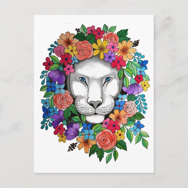 Cartão Postal Flores De Leão E Arco-Íris De Aquarela (Frente)
