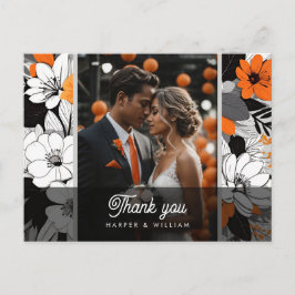 Cartão Postal Flores de linearte laranja obrigado de casamento