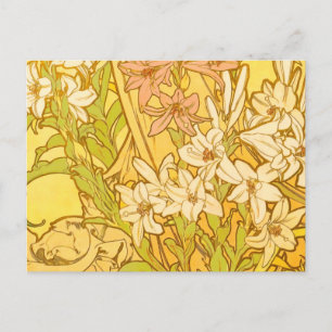 Cartão Postal Flores de lírio Art Nouveau de Alfonse Mucha