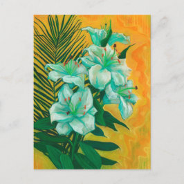 Cartão Postal Flores de Lírio Folha de Palmeira, Pintura Artísti