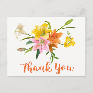 Cartão Postal Flores de Lírio Obrigada Laranja Floral Rosa