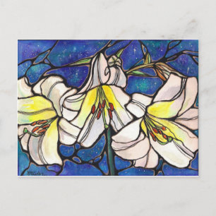 Cartão Postal Flores de Lírio Tigre Branco Desenho de Vidro Esta