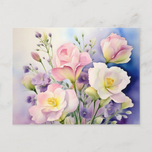 Cartão Postal Flores De Lisianthus De Aquarela Delicada