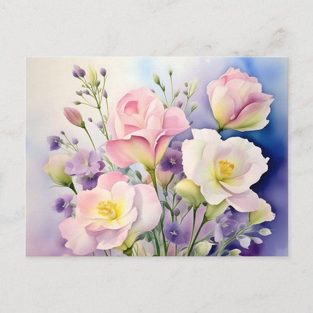 Cartão Postal Flores De Lisianthus De Aquarela Delicada (Frente)
