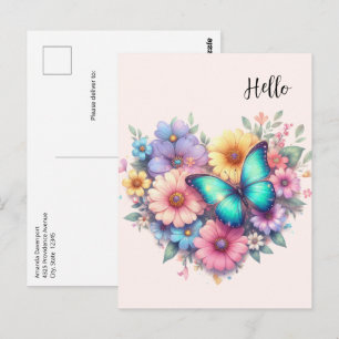 Cartão Postal Flores de Margarida com uma Linda Borboleta