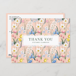 Cartão Postal Flores de Mola de Aquarela Botânica Obrigado
