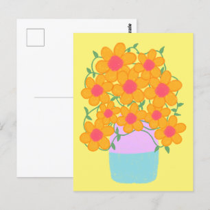 Cartão Postal Flores De Mola Laranja E Rosa