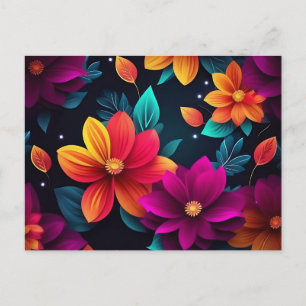 Cartão Postal Flores de Neon Vibrantes a Escuro
