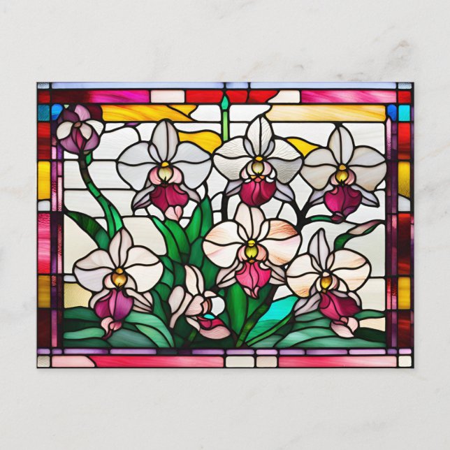 Cartão Postal Flores De Orquídeas De Vidro Manchadas (Frente)