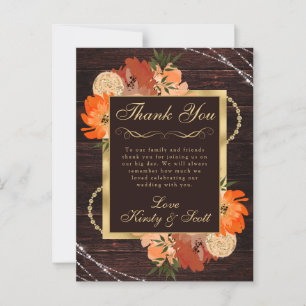 Cartão Postal Flores de Outono Laranja Queimada Rústica Casament