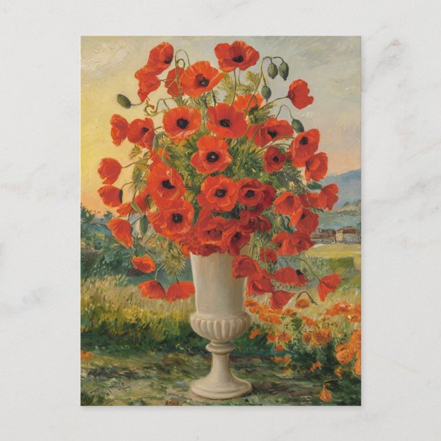 Cartão Postal Flores de Papoila em um Vaso, Estilo Van Goh, Colo (Frente)