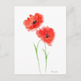 Cartão Postal Flores de papoila vermelhas papoilas aquarela natu
