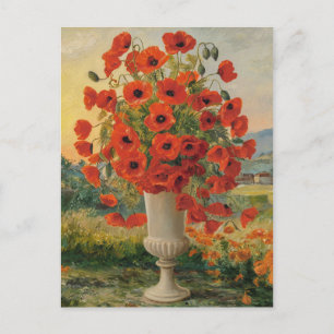 Cartão Postal Flores de Papoula em um Vaso, Estilo Van Goh, Colo