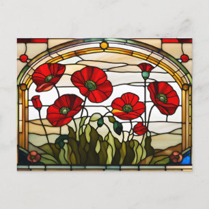 Cartão Postal Flores de Papoula Vermelha em Vidro Pintado