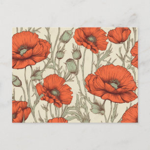 Cartão Postal Flores de Papoula Vintage