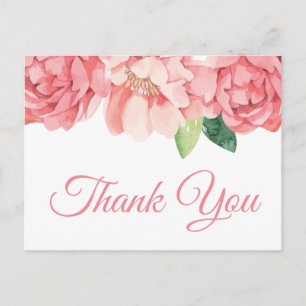 Cartão Postal Flores de Peônia Rosa Obrigado Florais Peônias