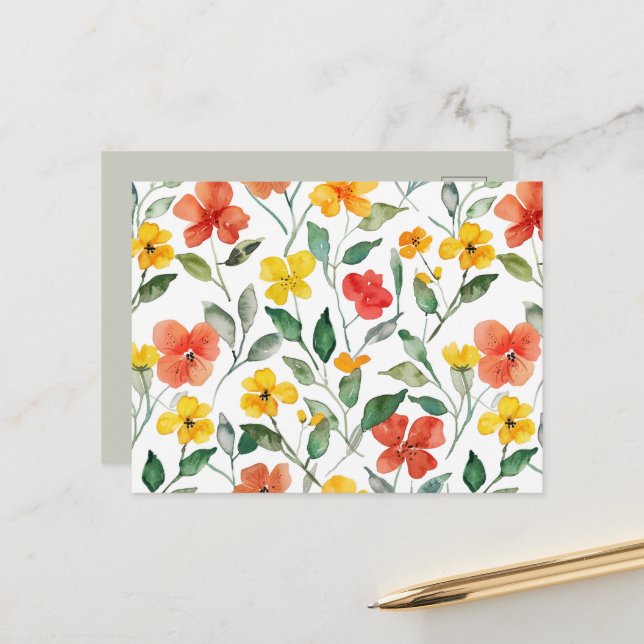 Cartão Postal Flores de Pêssego Amarelo Vermelho (Frente/Verso In Situ)