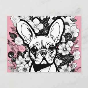 Cartão Postal Flores de pop art e Bulldog Francês