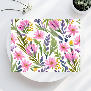 Cartão Postal Flores de Primavera   Aquarela Floral Pastel Bonit