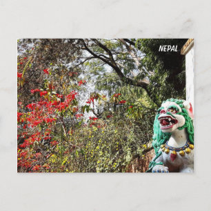 Cartão Postal Flores de primavera, guardiões do mosteiro - Nepal