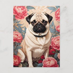 Cartão Postal Flores de Pug e Peony William Morris Inspirado