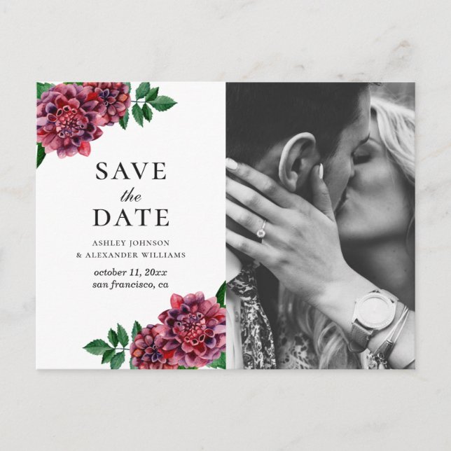 Cartão Postal Flores de queimaduras de aquarela. Maroon Salve a  (Frente)